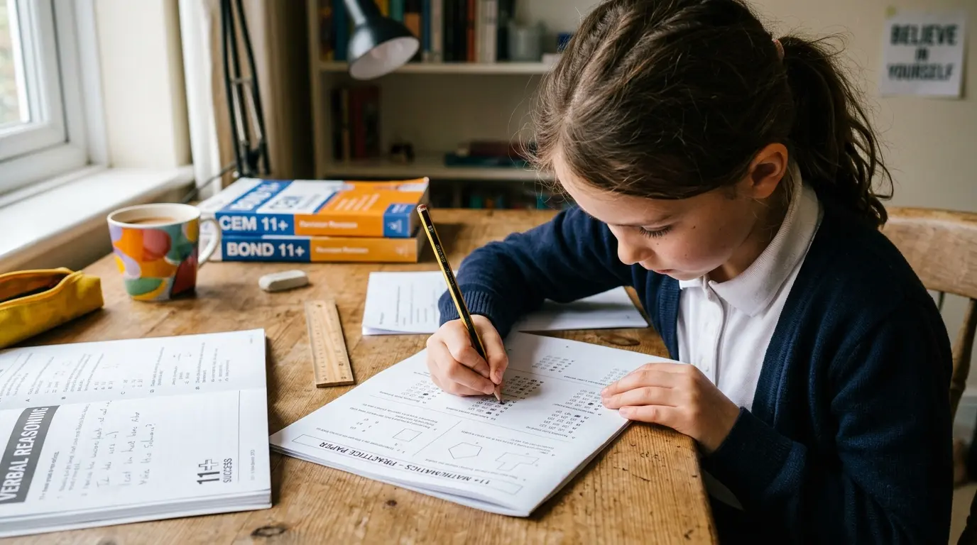 Student working on 11+ practice papers